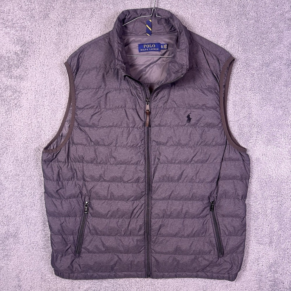 Polo Ralph Lauren Vest Men XL White Duck Down Puffer Gilet Quilted Full Zip Tech
